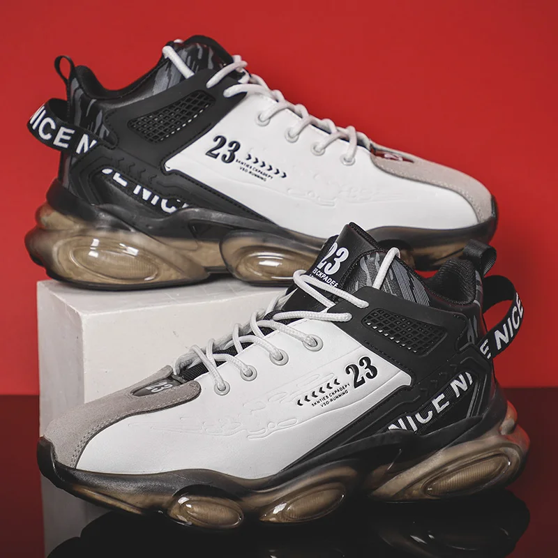 

Basketball High Top Sneakers Fahsion Sports Shoes Men's Comfortable Anti-slip Wear-resistant Flat Soft Bottom Breathable Outdoor