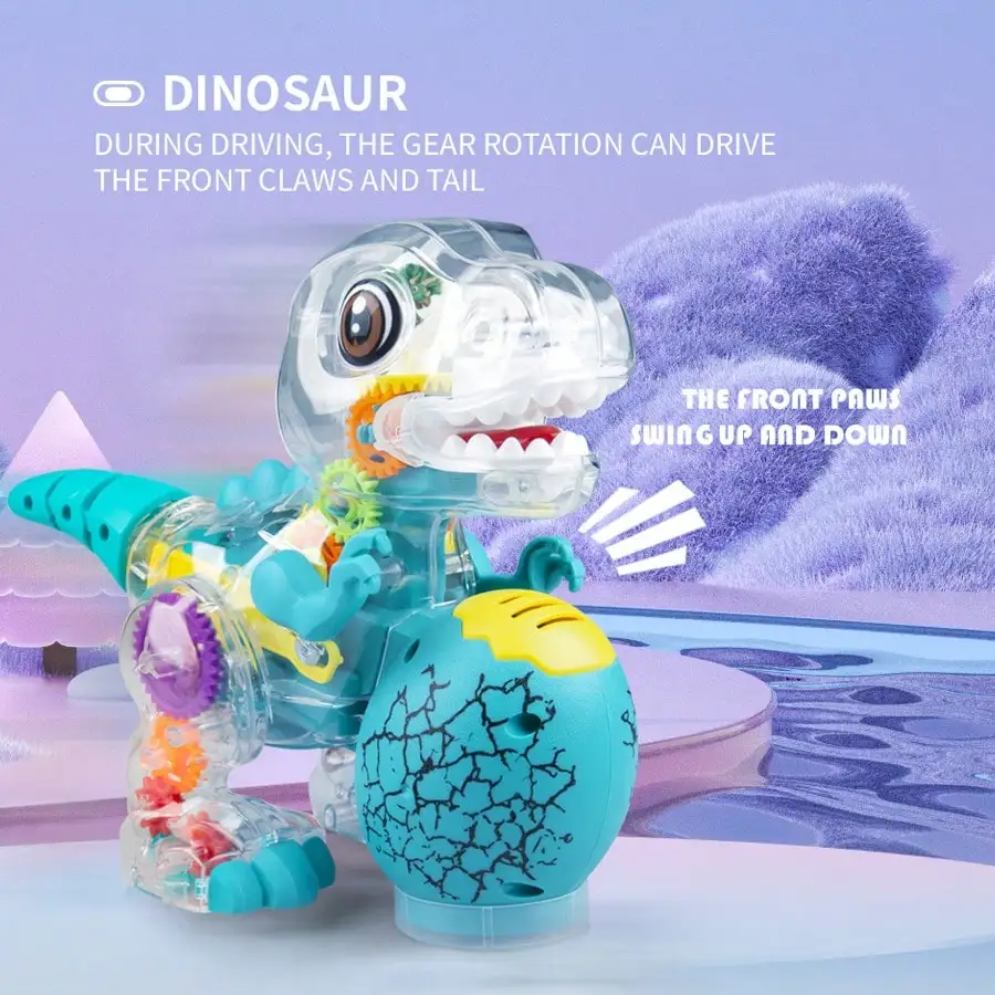 어린이용 전동 공룡 장난감 자동차, 로봇 애완동물, 만능 바퀴, 범프앤고 스윙 장난감, 조명과 음악이 있는 투명 기어