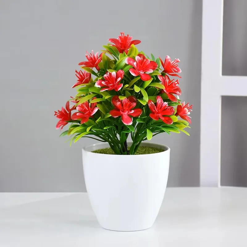 Artificial Potted Bonsai with Flowers – Decorative Tabletop Accent for Home, Wedding, Hotel, and Office Decor