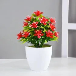 Artificial Potted Bonsai with Flowers - Decorative Tabletop Accent for Home, Wedding, Hotel, and Office Decor (A01)