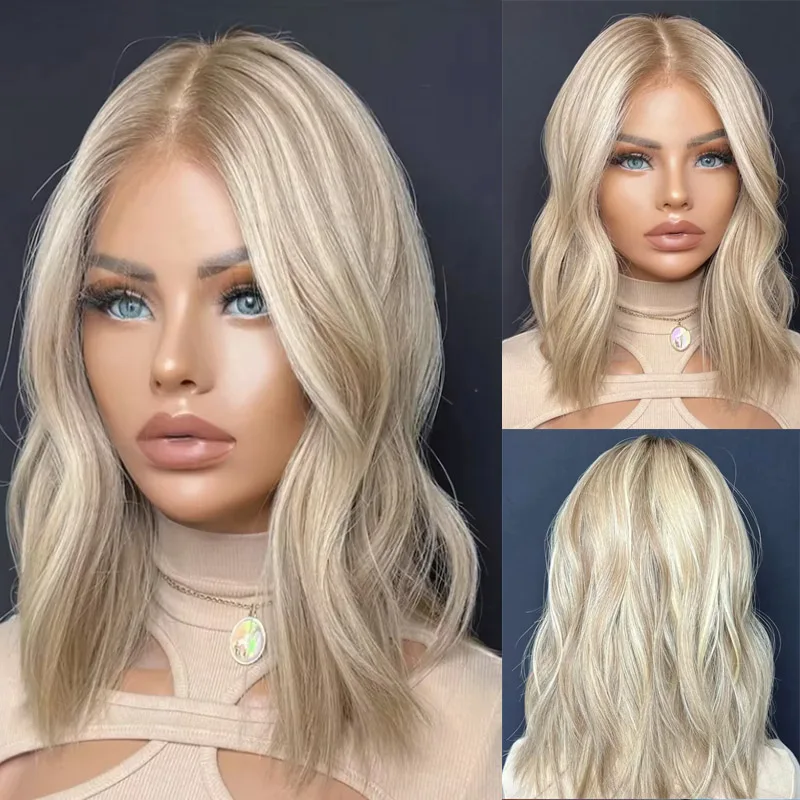 Invisible HD Transparent Lace Frontal Wig Soft Synthetic Cosplay Made Honey Blonde Highlights Glueless Wear and Go