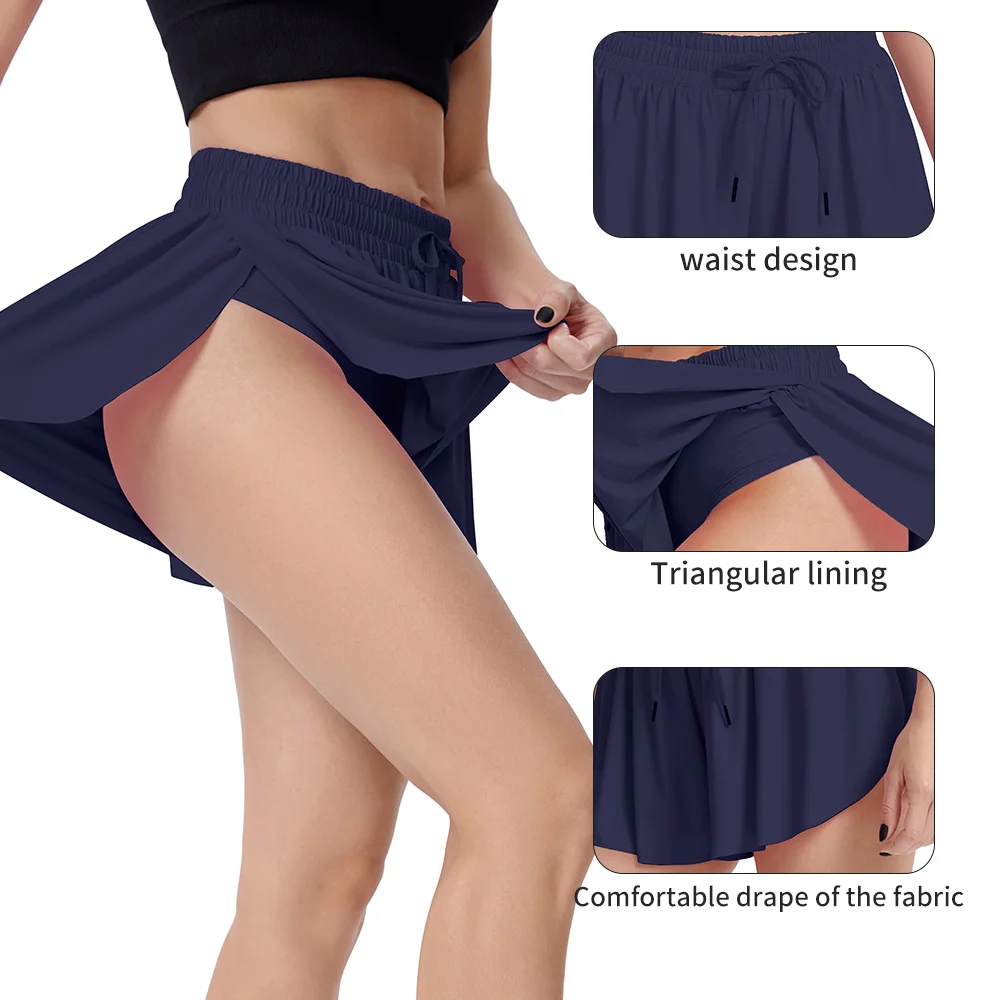 Women's 2 in 1 Flowy Shorts Athletic Casual Butterfly Running Shorts High  Waisted Gym Summer Skirts Sexy Triangle Lining Shorts