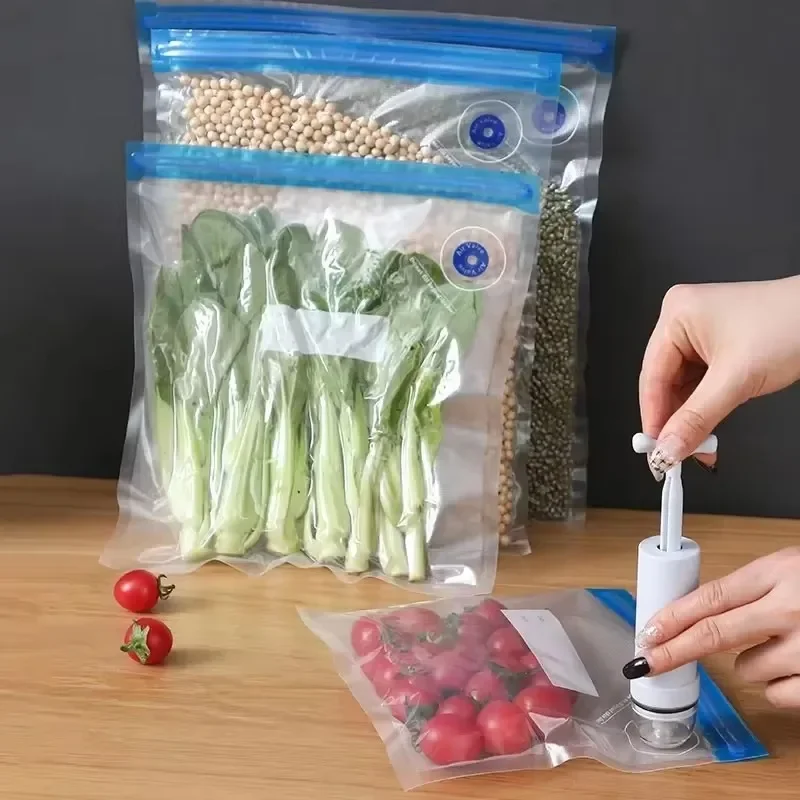 Reusable Vacuum Sealing Food Bags Food Air Valve Pump Sealing Bag Vegetable Meat Fresh-keeping Packing Snack Sealer Storage Wrap