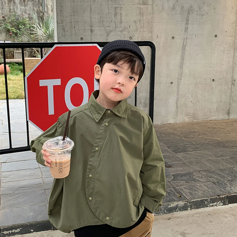 Kids Shirts Boys Shirts Fashion Children's Long sleeve Spring Autumn single-breasted Boys Pure color Shirt Baby Korean Style Coat clothes Top Jacket