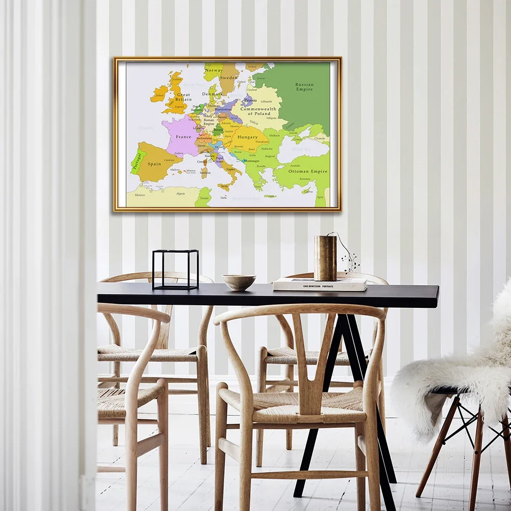 59*42cm The 1700-1850 Europe Map Retro Canvas Painting Wall Art Poster Travel School Supplies Classroom Home Decoration