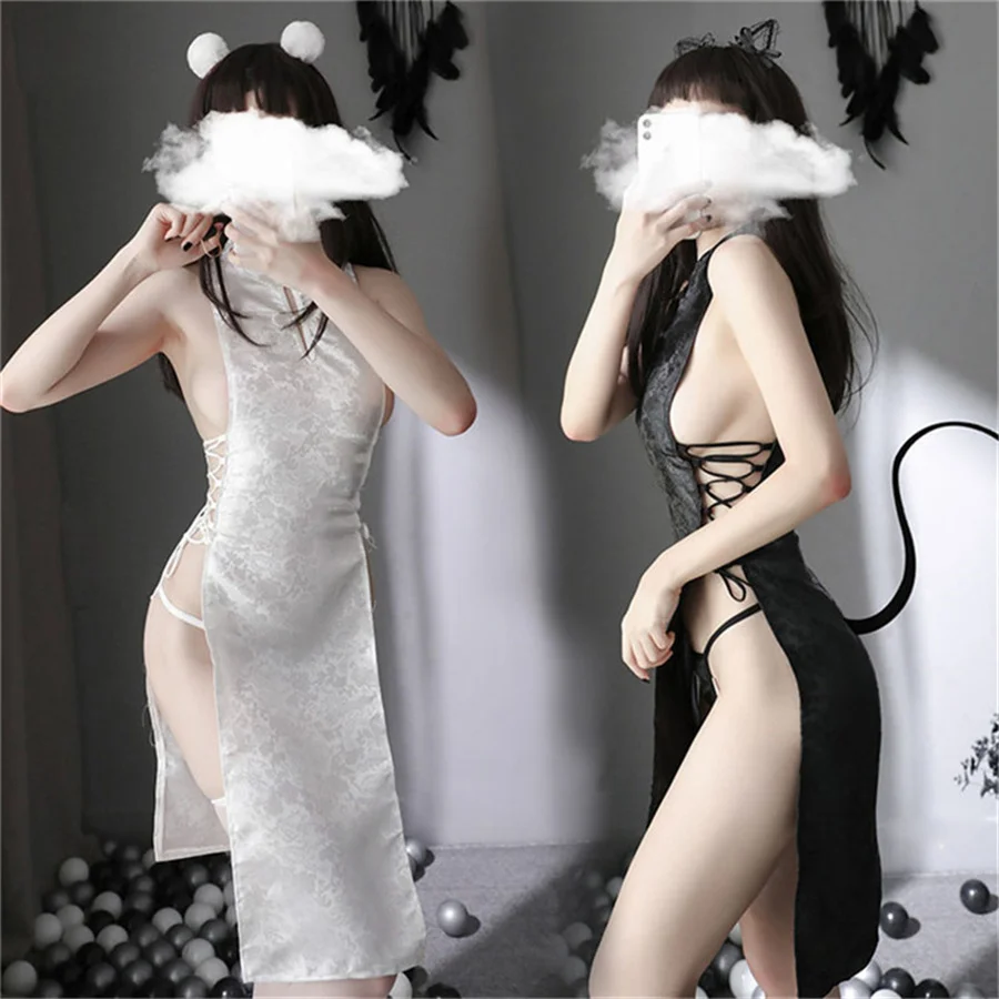 

Women Sexy Cosplay Lingerie Student Anime Costumes Erotic Lingeire Sleeveless Underwear Uniform Chinese Cheongsam Qipao Dress
