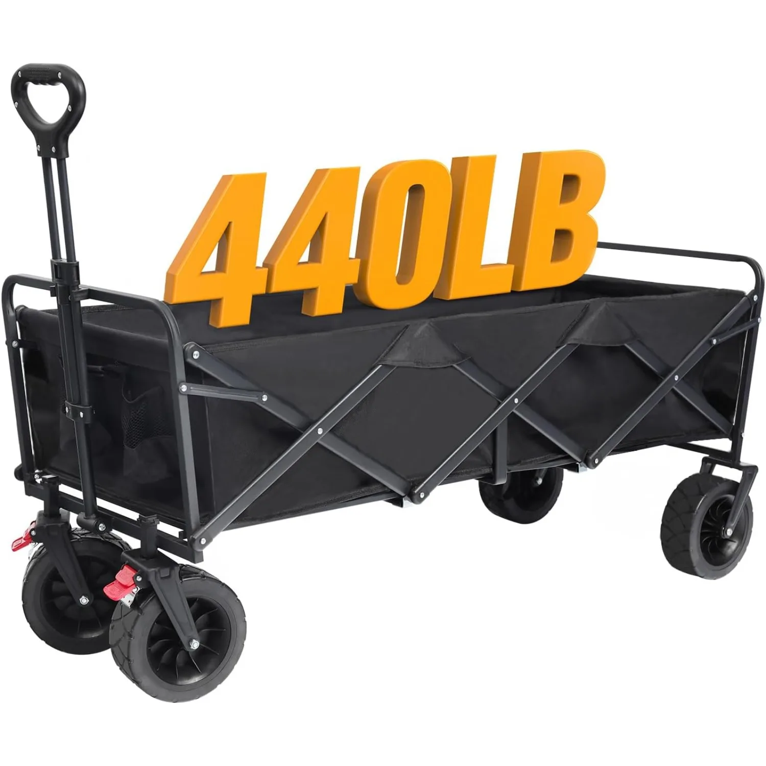 Collapsible Foldable Extended Wagon with 440lbs Weight Capacity, Heavy Duty Folding Utility Garden Cart with Big Beach Wheels
