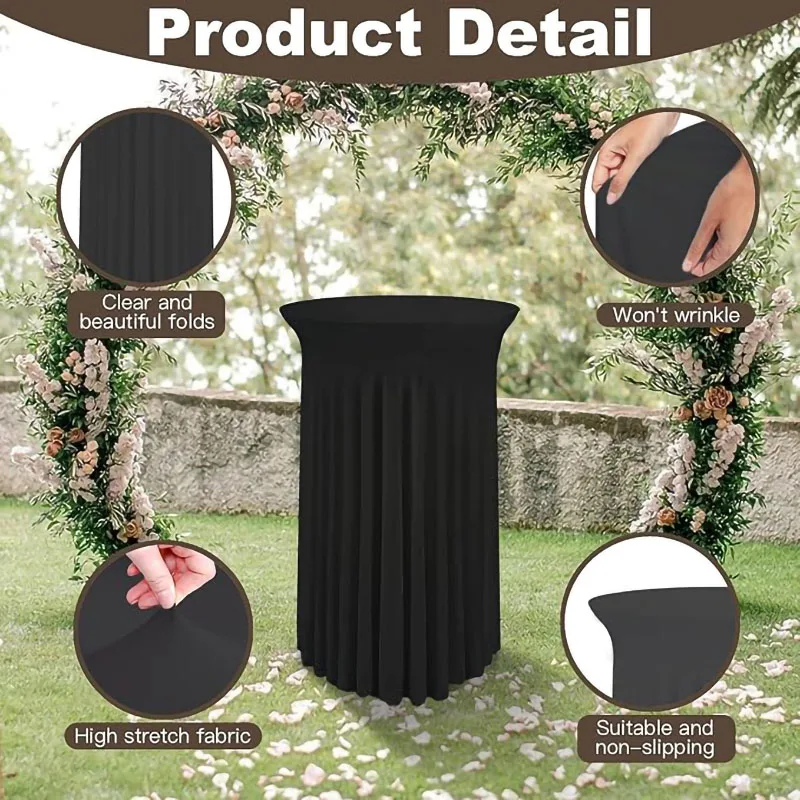 1Pcs Round Spandex Cocktail Tablecloths with Skirt Table Cover Stretch Tablecloth Skirt For Table Bar Wedding Party Banquet