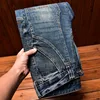 High-End Fashion Brand Men'S Jeans Blue Slim Stretch Embroidery Motorcycle Stitching Fashion Men'S Casual Straight Leg Jeans 1