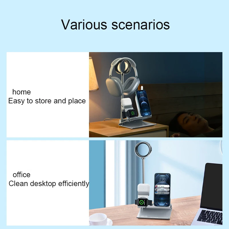 5IN1 Wireless Charging Base Stand For Watch Airpods Pro Charging Storage Multifunctional Accessory Metal Headphone Holder Stand