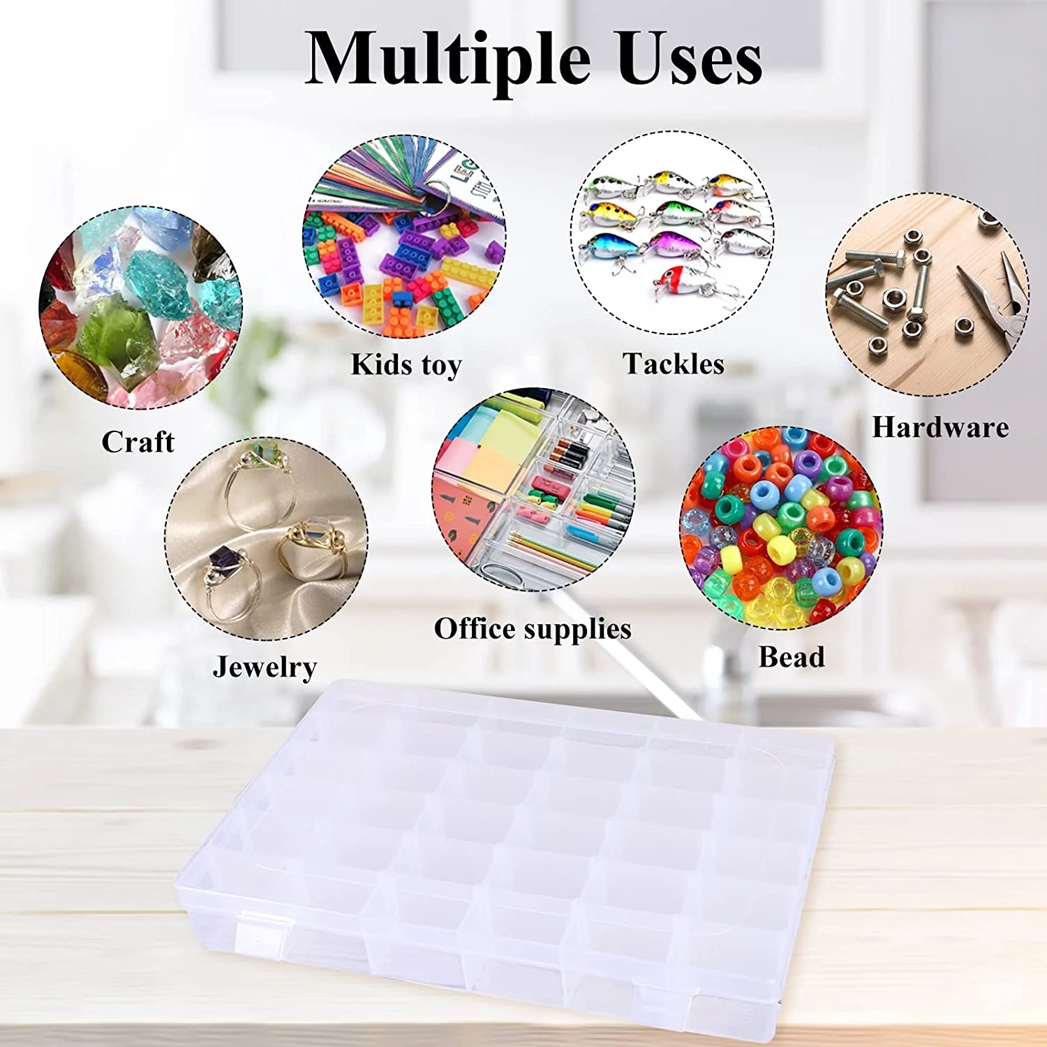 36 Grids Plastic Organizer Box Storage Container Jewelry Box with Adjustable Dividers for Beads Art DIY Crafts Fishing Tackles