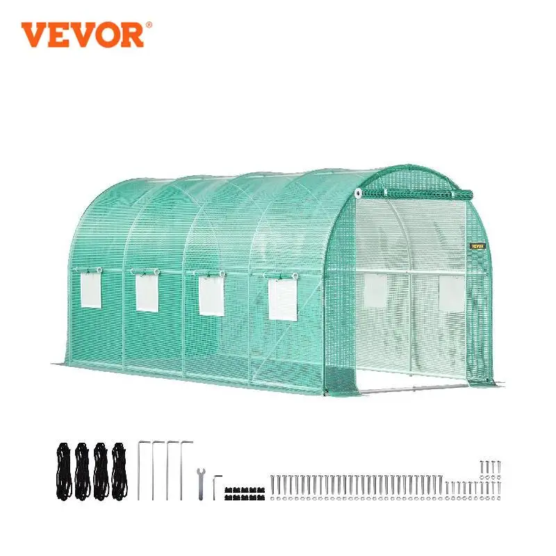 VEVOR Walk-in Tunnel Greenhouse Galvanized Frame & Waterproof Cover 15x7x7/10x7x7/20x10x7/12x7x7 ft Greenhouses & Cold Frames