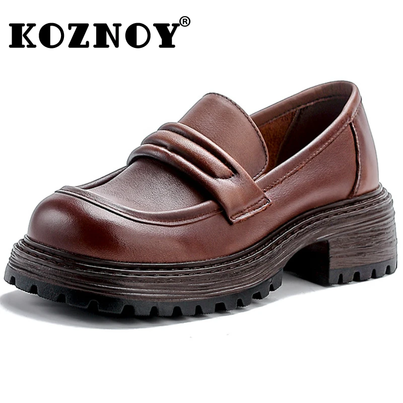 

Koznoy 5cm Ethnic Cow Genuine Leather Autumn Mary Jane Ladies Spring Round Toe Platform Wedge Shoes Summer Chunky Heels Women