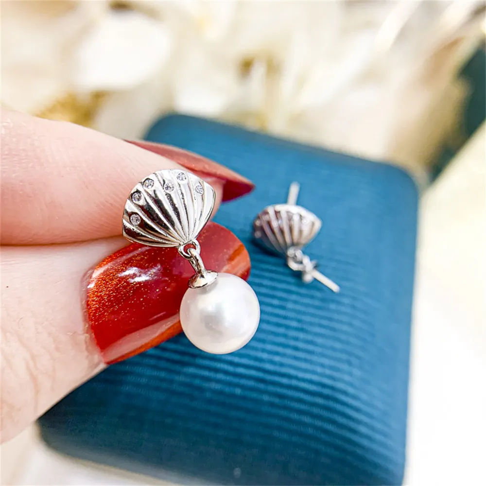 

DIY Pearl Earnail Accessories S925 Sterling Silver Jewelry Shell Earrings Women's Empty Fit 7-9mm Beads