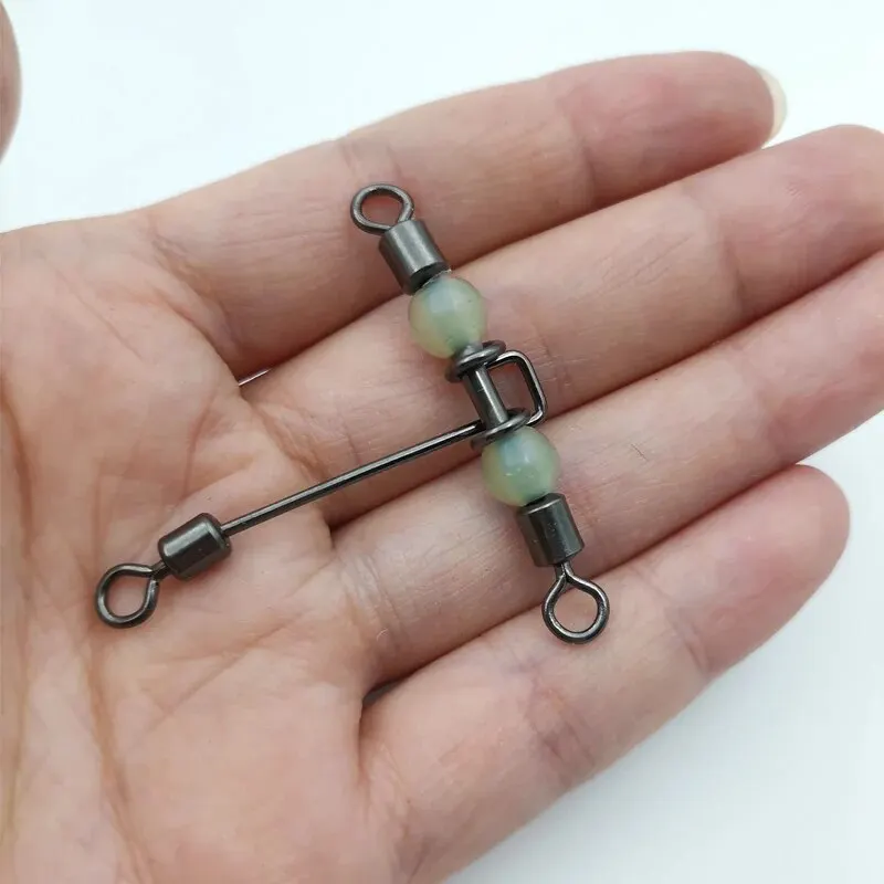 Émerillons Triple 3 Voies Forme T – Avec Perles, Pour Pêche (lot De 15)