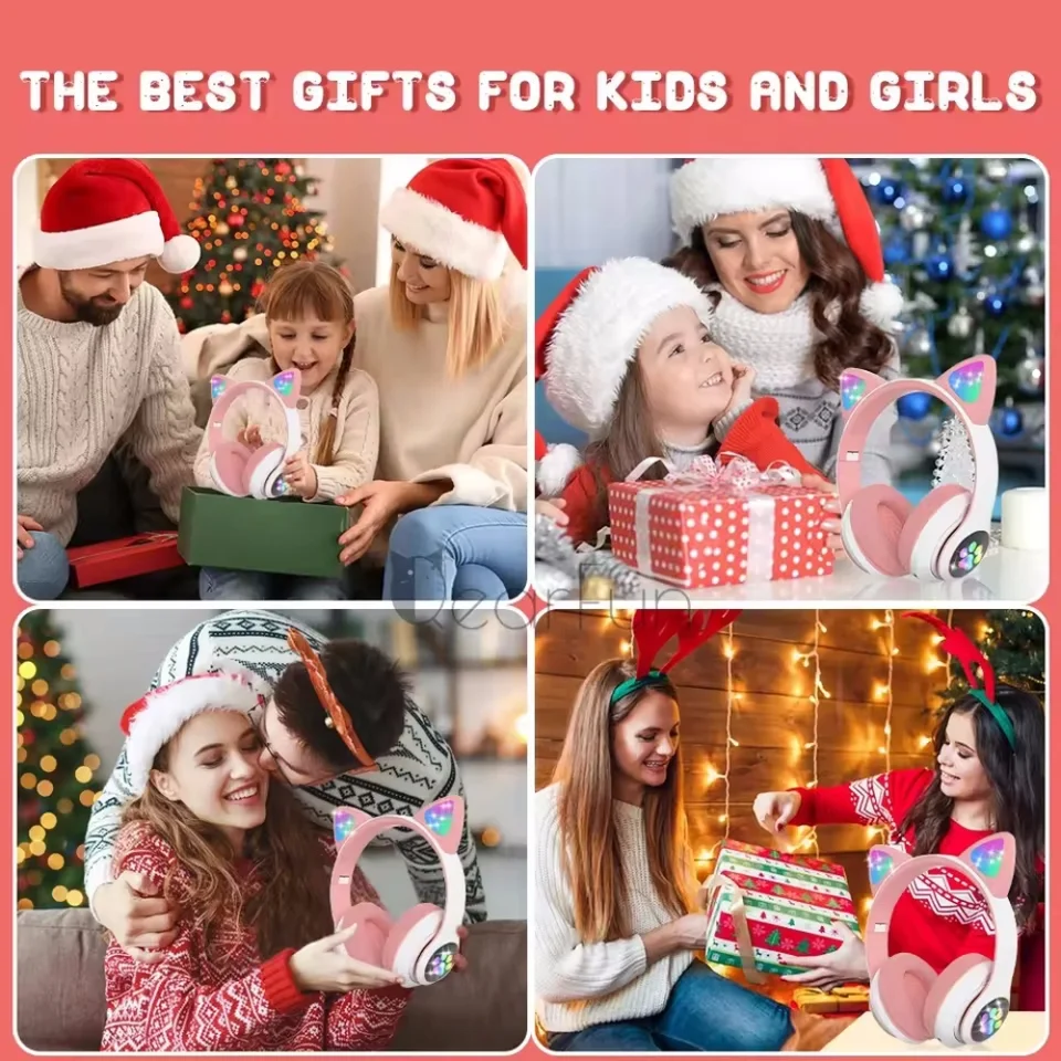 Flash Lamp Cue Ca Ears Headphone Blueooh5.0 Sereo Wih Mic Suppor TF Card Wireless Kids Girl Earphone Birhday_voghion.com