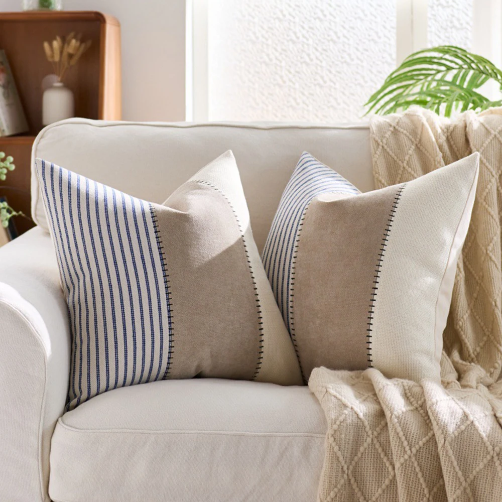 Farmhouse Boho Stripe Cotton Patchwork Throw Pillow Covers