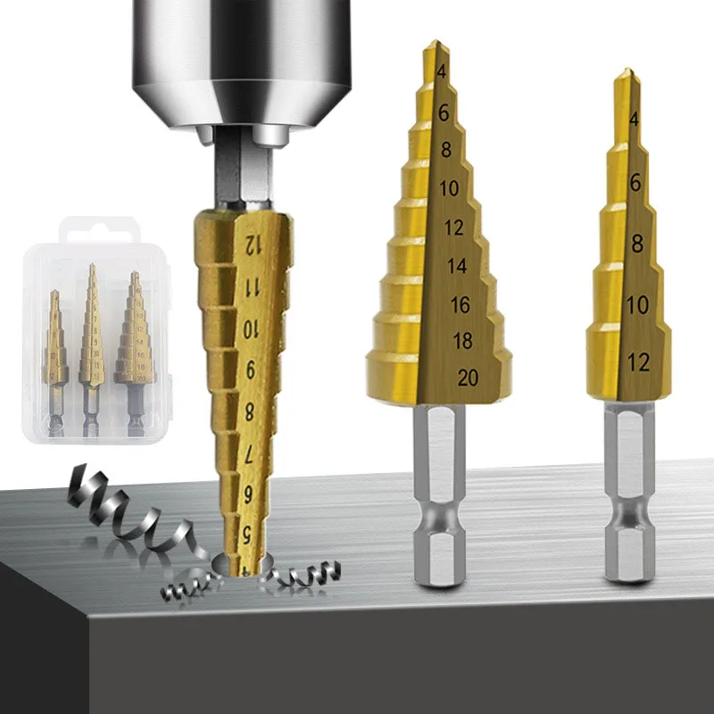 

3Pcs 6.35mm Shank Step Drill Bit Sharpener Stage Multifunction Wood Set Woodworking Tools Of Stepped Drill Bit Conical Steps