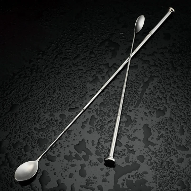 Stainless Steel Retractable Bar Spoon Bar Tools Bartender Cocktail Mixing Spoon Telescopic Extendable Long Pocket
