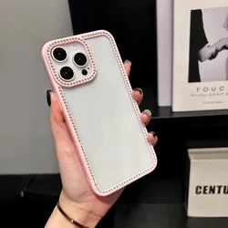 Luxury Glitter Diamond Transparent Phone Case with Clear Hard Bumper Cover - iPhone 14 Pro (Pink)