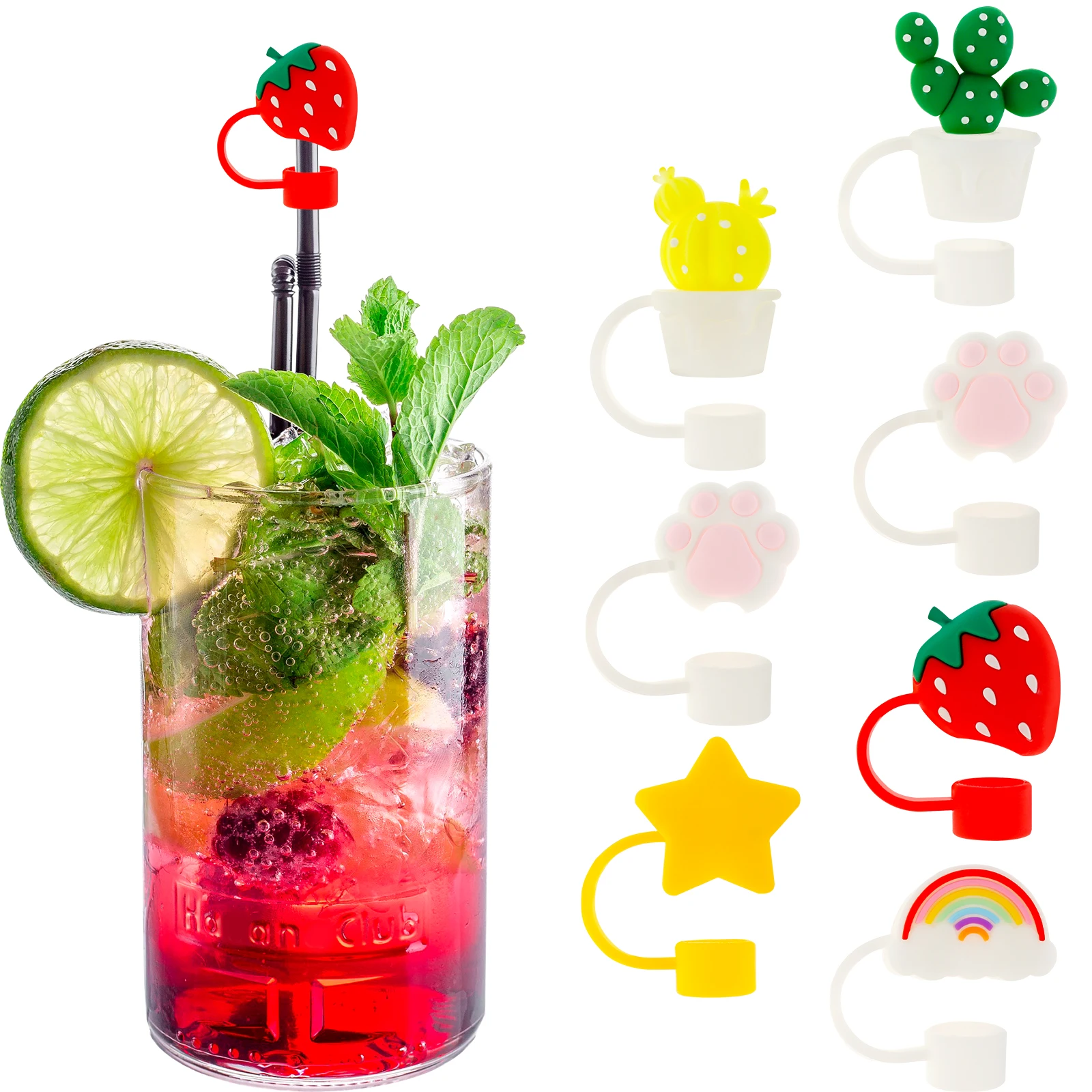 8pc Straw Cover 12mm/0.47inch Cute Straw Tip Cover Protector Reusable  Drinking Straw Tip Lid Dust-Proof Strawberry/Star/Daisy/ - AliExpress