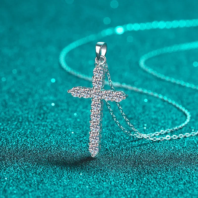 Luxury Platinum Pt950 Necklace Women's Pendant 0.36/0.72/1.2/3.6CT Moissanite Diamond Cross Choker Clavicle Chain Fine Jewelry