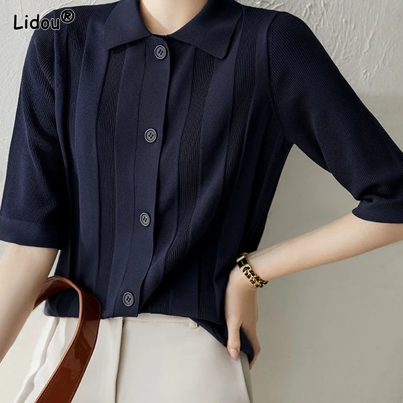 Spring Summer Women's Clothing 2023 Tops Sweet Comfortable Turn-down Collar Button Blouses Simplicity Casual Solid Color Loose