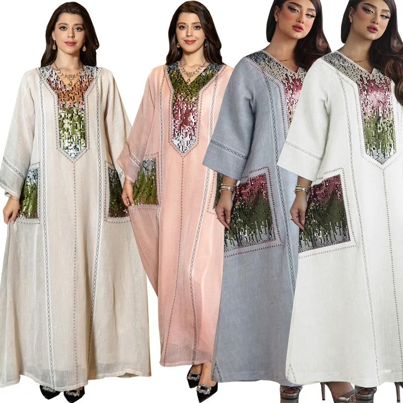 

Beads Sequined Embroidered Robe Zhai Festival Muslim Women's Wear Muslim Dress Women