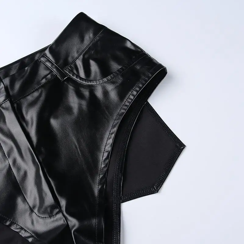 Sexy Split Wrap Hip Vintage Street Short Back Long Side Opening Leather Shorts