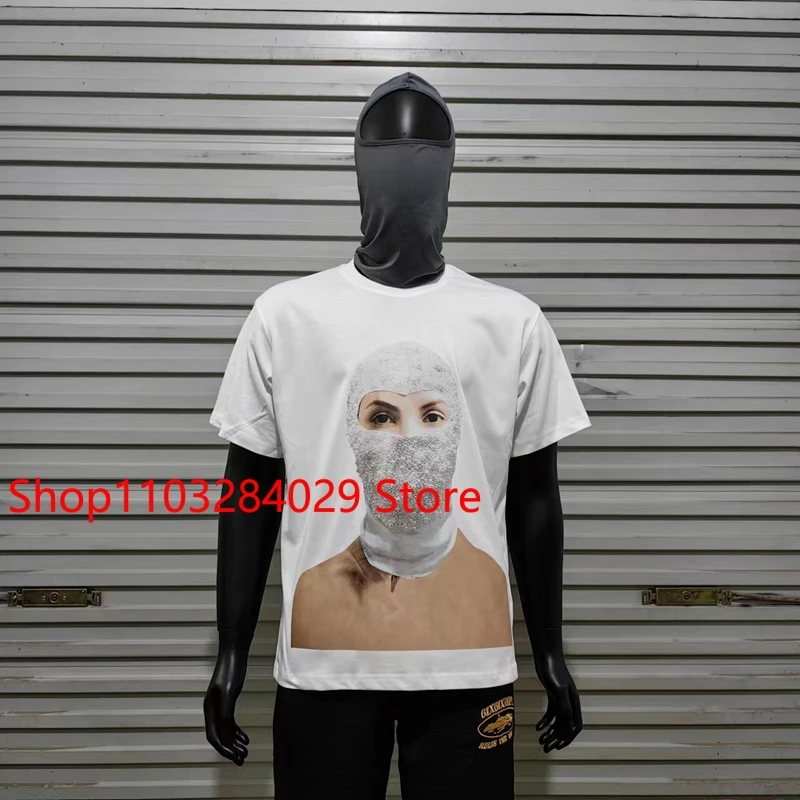 

New IH NOM UH NIT T-shirt Letter Doodle Masked Man Print Round Neck Tops Loose Casual Ih Nom Uh Nit Short Sleeve Men Women