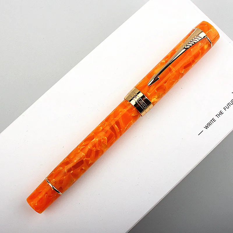 Jinhao 100 Centennial Resin Fountain Pen Orange Marble EF/F/M/Bent Nib with Converter Golden Clip Business Office Writing Pen