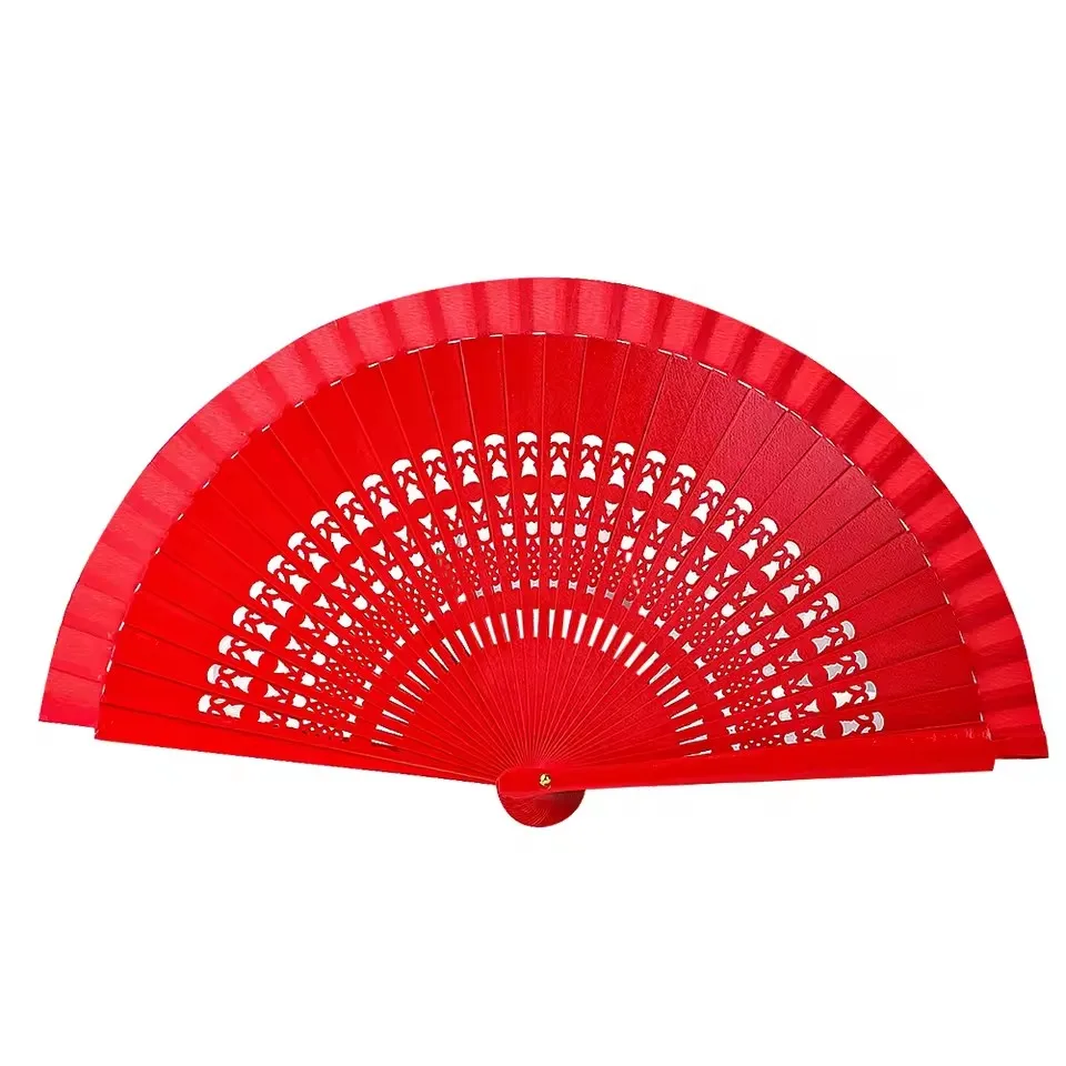 Spanish Wooden Hand held Folding Fan Cheongsam Catwalk Dance Performance Accessories Wedding Celebration Red Fan Decor folding fan hand fan wooden hand fan