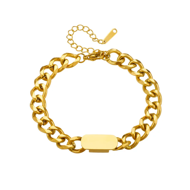 ANENJERY 316L Stainless Thick Chain Smooth Rectangle Bracelet For Women Men Simple Hip Pop Bracelet Jewelry Accssory