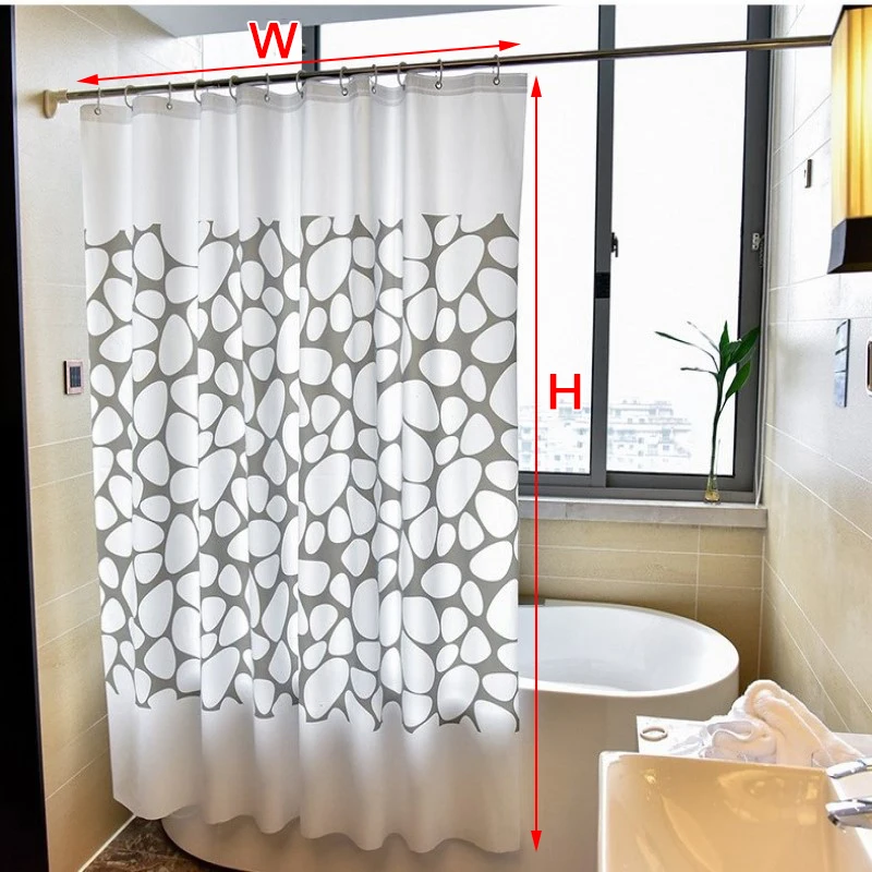 Bathroom Shower Curtain Waterproof Translucent Modern Plaid Pebble Printed Bathing Partition Curtain With Hooks