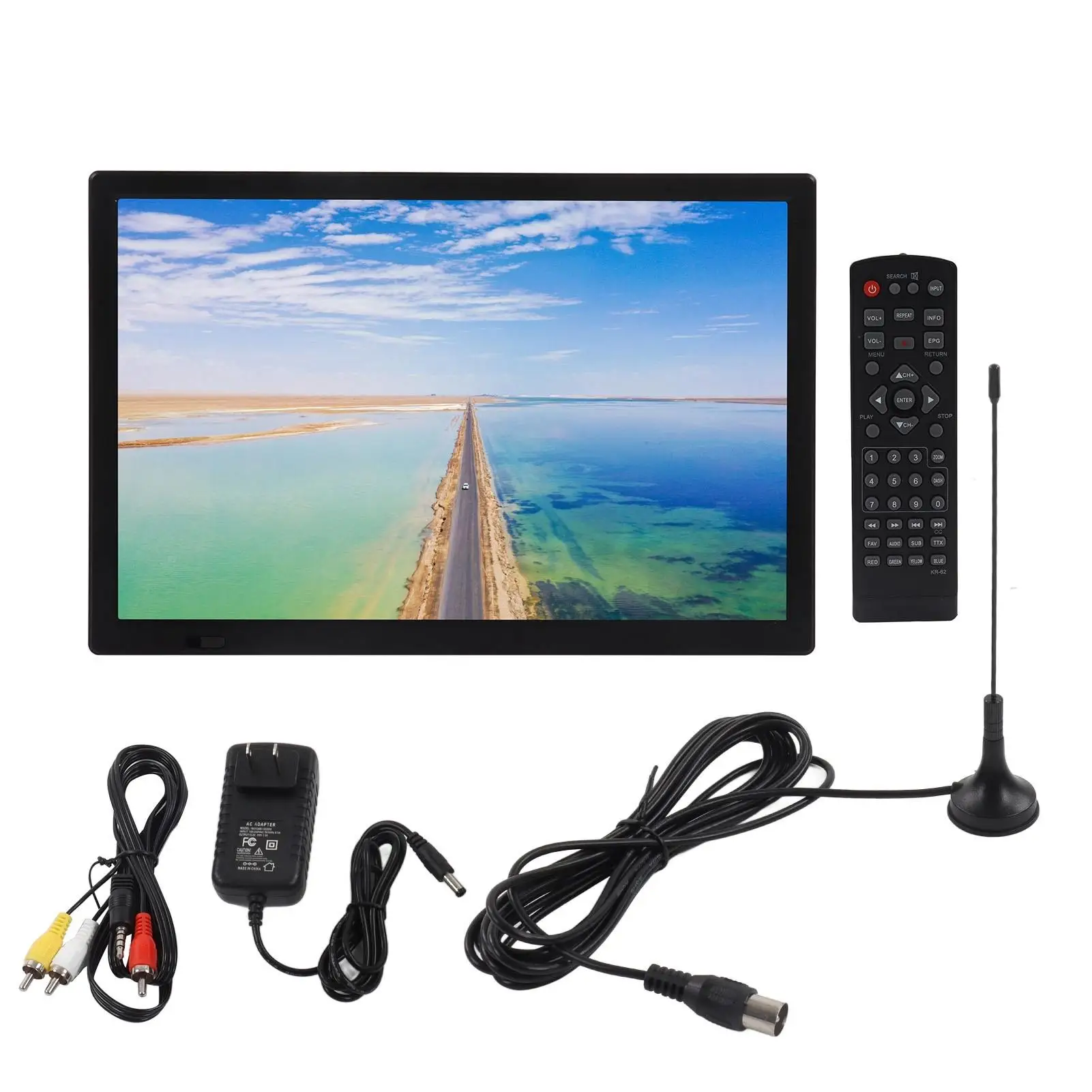 15.4&rdquo; Portable TV with Built-in ATSC Tuner, Rechargeable Monitor, US Plug & Stand-Ideal for car Use, 110-220V