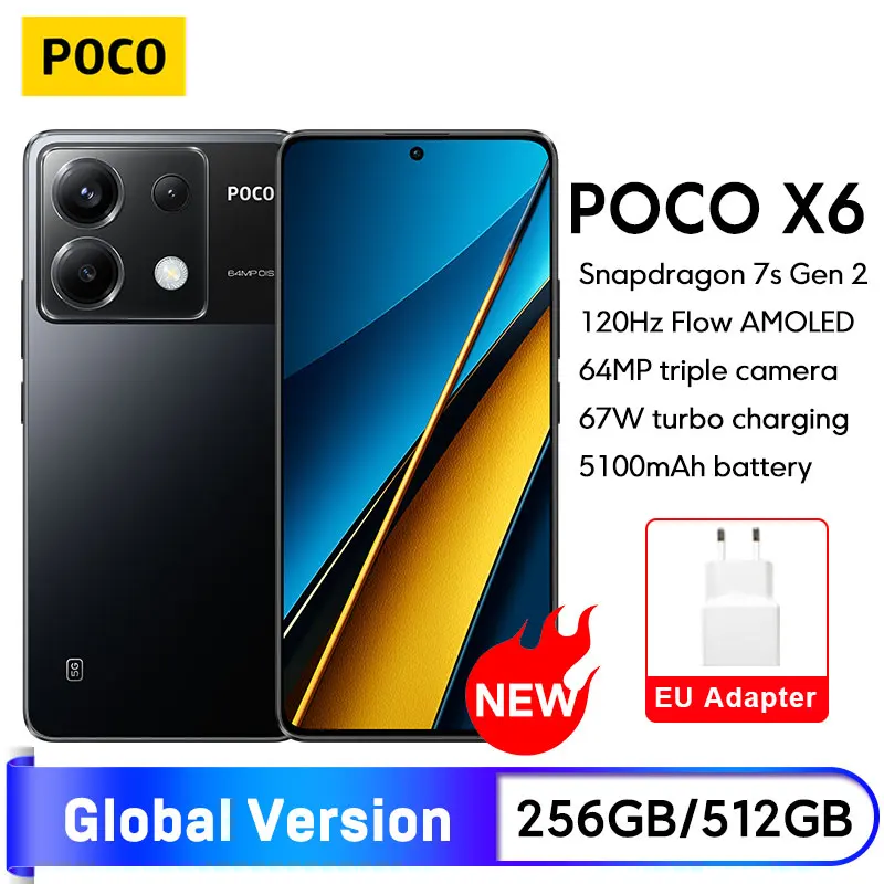 POCO X6 5G глобальная версия смартфон NFC Snapdragon 7s Gen 2 120Hz Flow AMOLED дисплей 64MP камера с OIS NFC 67W зарядное устройство