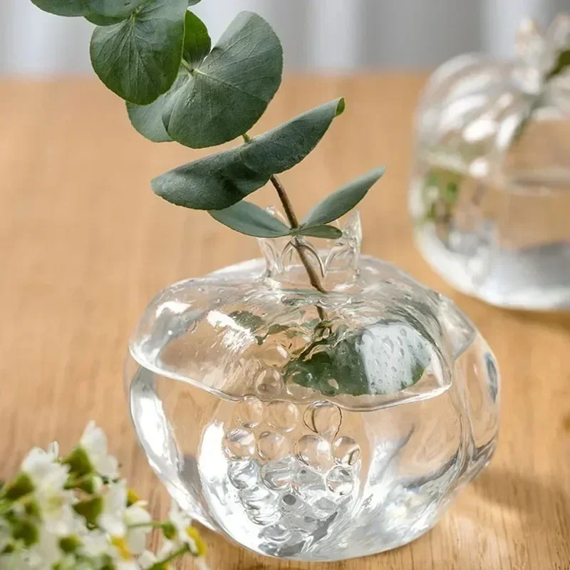 Handmade Pomegranate Clear Glass Flower Vase Transparent Glass Vase Hydroponic Pots for Wedding Party Home Table Decor