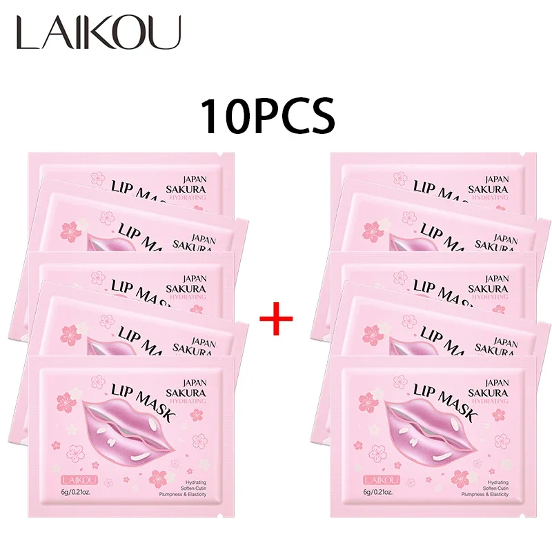 LAIKOU 5/10 قطعة ساكورا قناع الشفاه ترطيب ثبات مغذ...