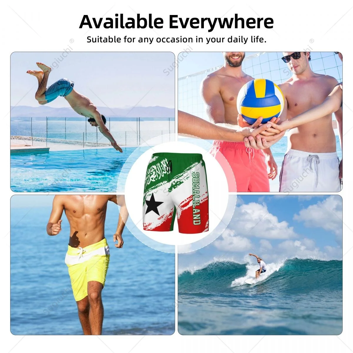 Somaliland Flag 3D Mens Swimming Beach Surfing Pants Swim Shorts Trunks Compression Liner 2 in 1 Quick-Dry