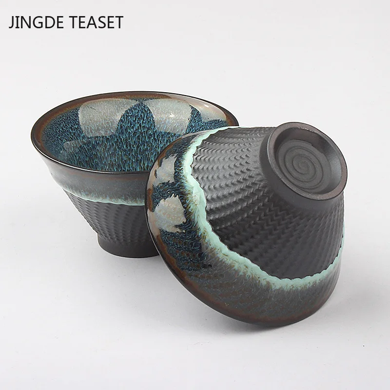 2pcs/lot Kiln Change Ceramics Teacup Handmade Tea Bowl Chinese Retro Teaware Accessories Single Cup Master Cups Coffee Cup 55ml