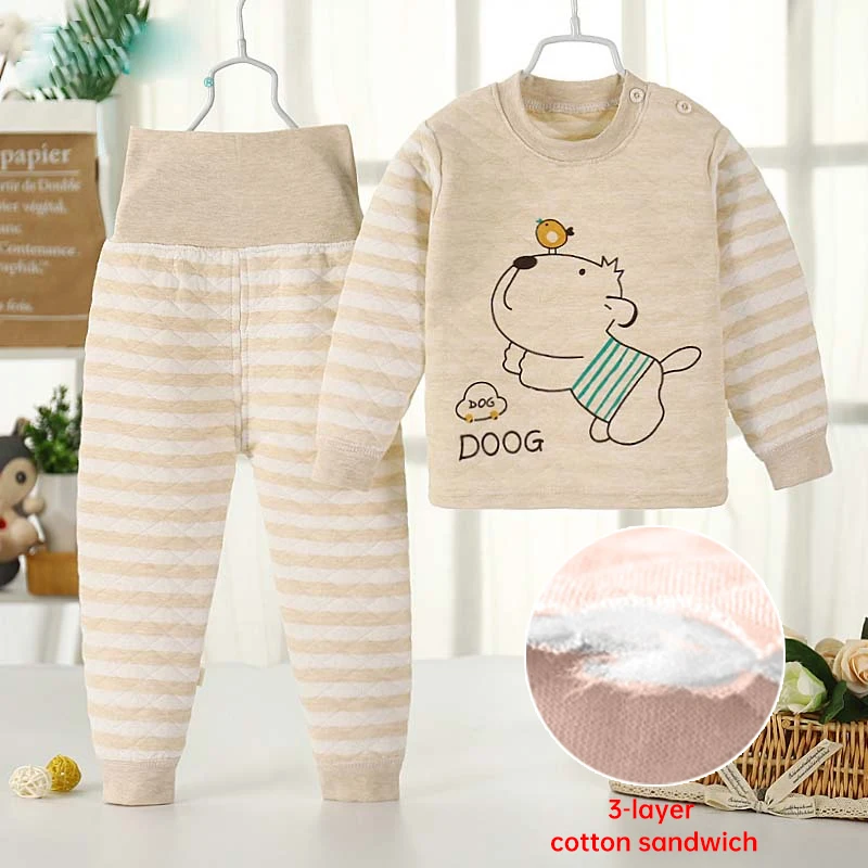 Autumn Winter Boys Girls Thicken Warm Cotton Children Thermal Underwear Set Sleeping Clothing Pajamas children thermal underwear