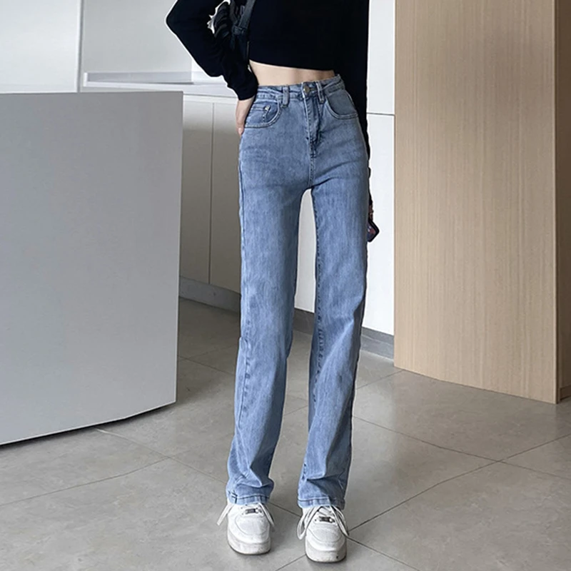 Black Straight Jeans 2022 Spring Women Vintage Loose High Waisted Blue Wide Leg Jeans Femme Casual Cotton Denim Pants Streetwear boyfriend jeans