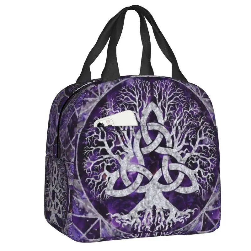 

Tree Of Life With Triquetra Amethyst Insulated Lunch Bag Women Portable Vikings Thermal Cooler Lunch Box Beach Camping Travel