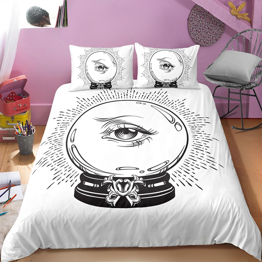 

Psychedelic Moon Black White Bedding Set Tarot Cover Bedclothes Animal Quit Covers pillowcase Twin King Size Home Textiles 3pcs