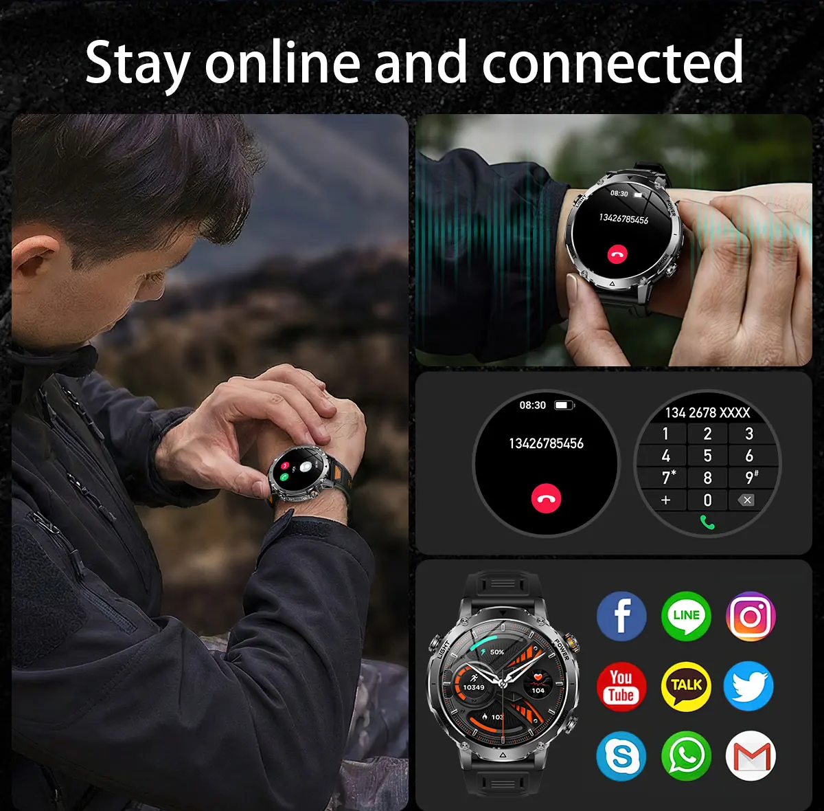 Military Smart Watch For Men Gps Waterproof With Strong Flashlight_voghion.com