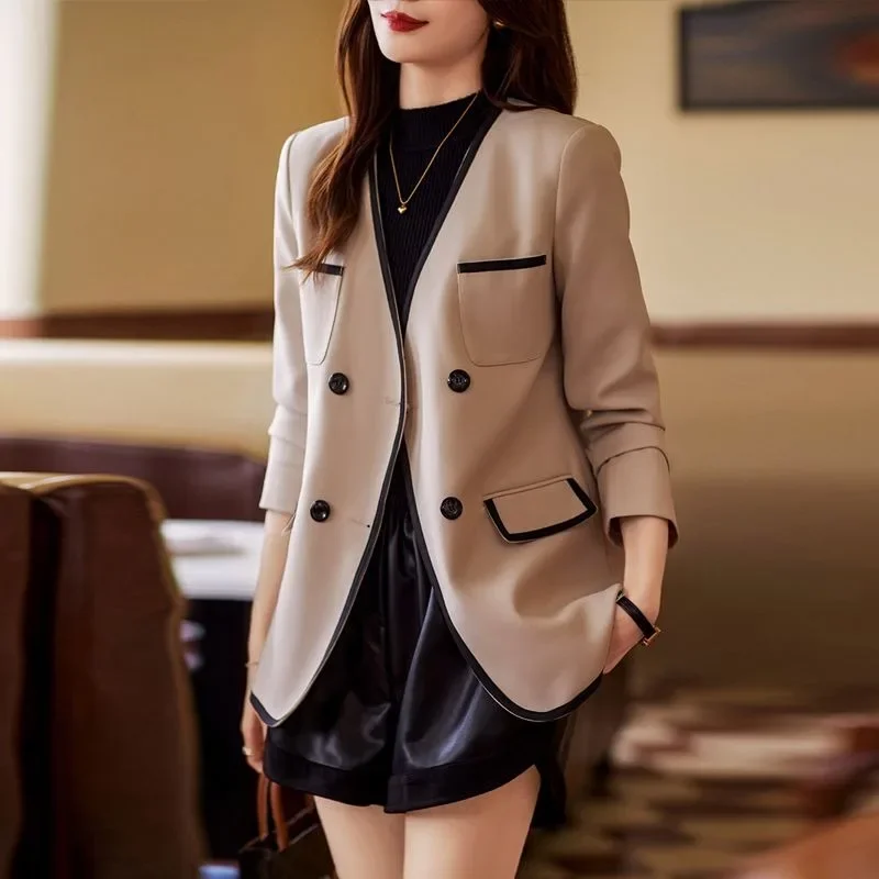 

Spring Autumn Female V-neck Casual Outwear Elegant High Sense Fashionable Blazers Women's Small Fragrant Wind Suit Jacket 2024