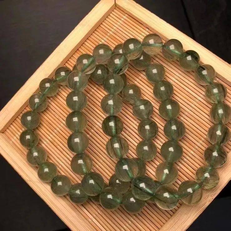 

9.5mm To 10mm Popular Sale One Bracelet Natural Green Rutile Quartz Crystal Healing Bead Bracelet Special Jewelry For Gift