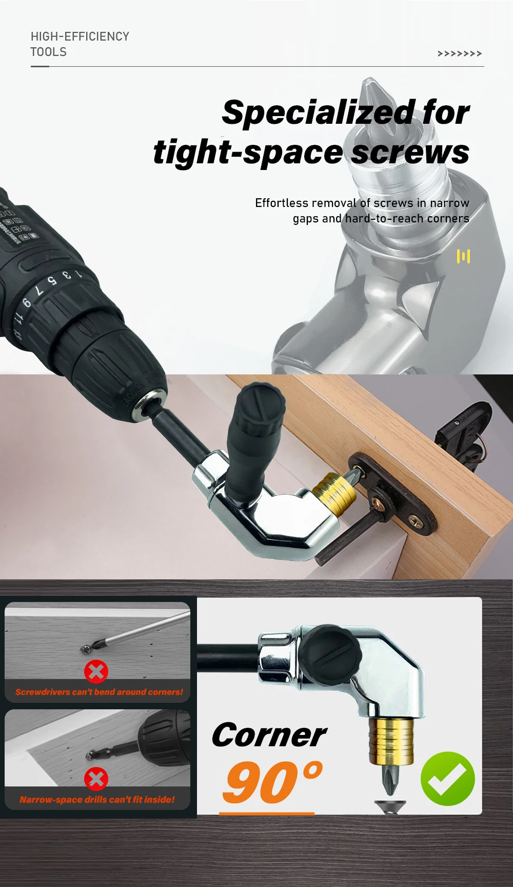 90 Degree Right Angle Drill Attachment Right Angle Screwdriver Bit Holder for 1/