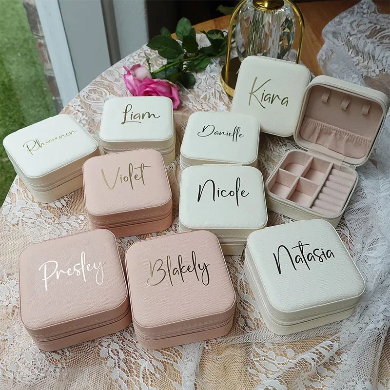Personalized Bridesmaid Gifts Travel Jewelry Case with Name
