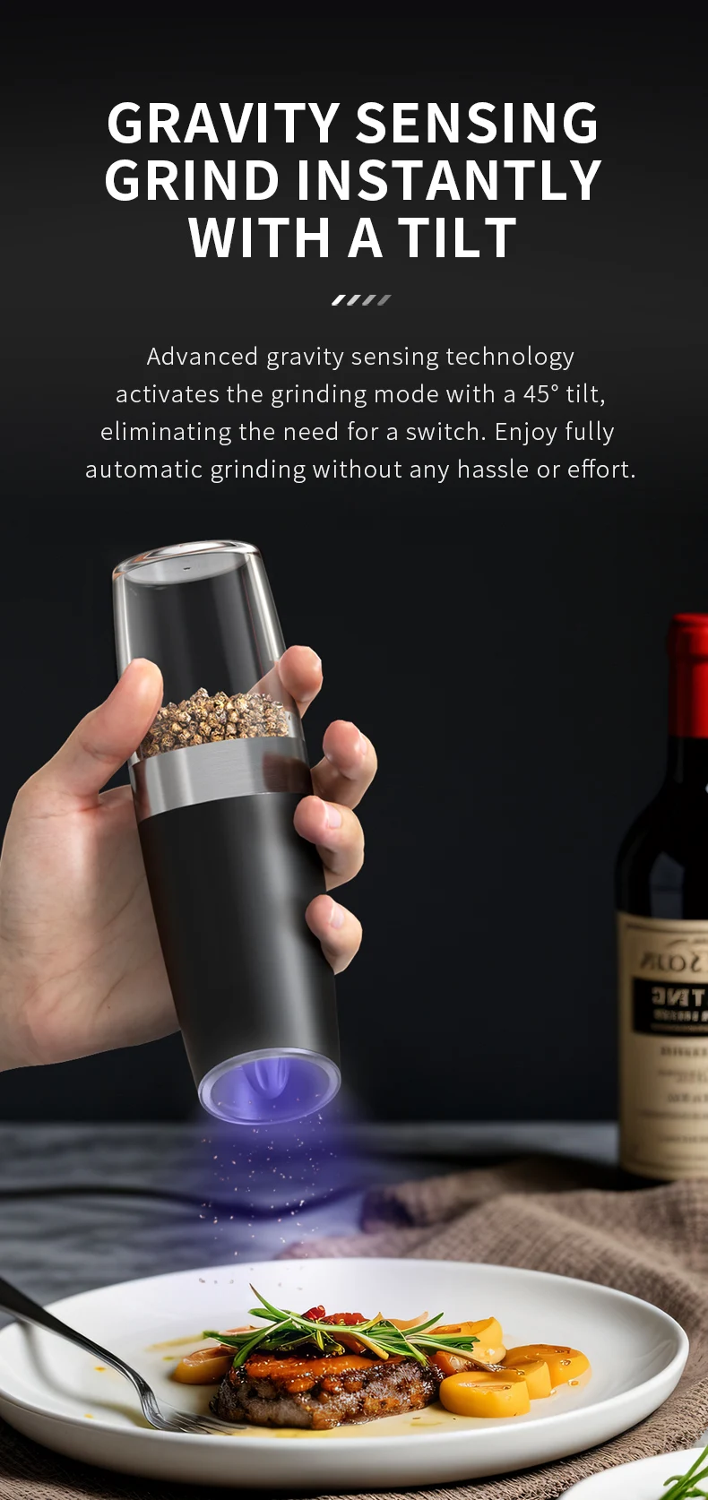 1/2PCS Electric Salt And Pepper Grinder with LED Light Gravity Sensing Adjustable Spice Mills Cordless Automatic Kitchen Gadget 4 küchexyz.de Sa18f0d9c4de34f7e8af8e691f80aec9dN küchexyz.de Best Price | Fast Delivery |Quality Product 1/2PCS Electric Salt And Pepper Grinder with LED Light Gravity Sensing Adjustable Spice Mills Cordless Automatic Kitchen Gadget